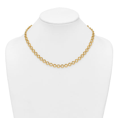 14K Yellow Gold Polished 8mm Fancy Circle Link 18 Inch Necklace