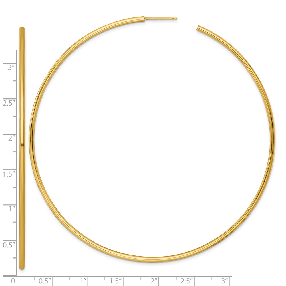14K Yellow Gold Polished 2.0 x 90mm Tube C-Hoop Post Earrings