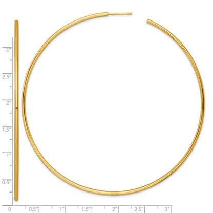 14K Yellow Gold Polished 2.0 x 90mm Tube C-Hoop Post Earrings