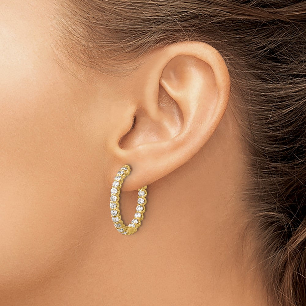 14K Yellow Gold 2.1 carat Diamond In/Out Oval Hoop w/Safety Clasp Earrings