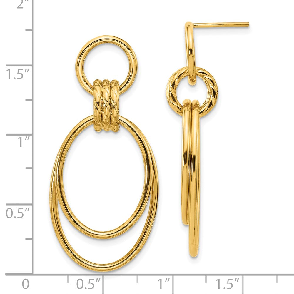 14K Yellow Gold Polished and Textured Oval Dangle Post Earrings