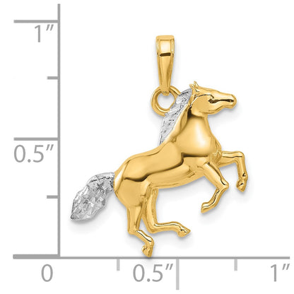 14K Yellow Gold and Rhodium Diamond-cut 3-D Horse Pendant