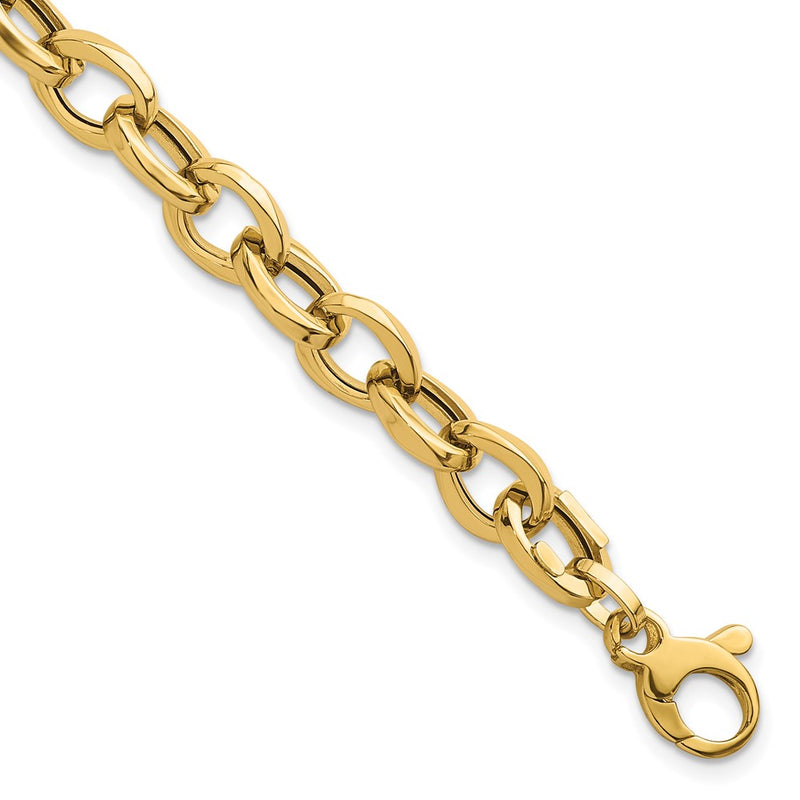14K Yellow Gold Polished 7.8mm Fancy Oval Cable Link 7.5 Inch Bracelet