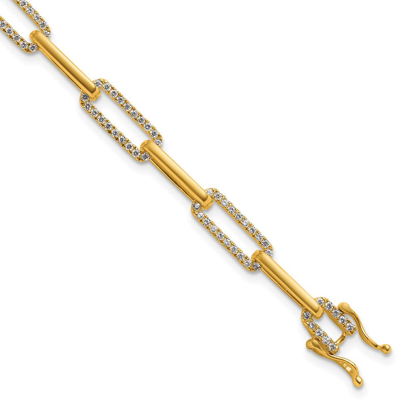 14K Yellow Gold Polished Complete 1.4 carat Diamond Paperclip Link 7 Inch Bracelet