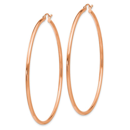 14K Rose Gold 2x60mm Polished Lightweight Tube Hoop Earrings