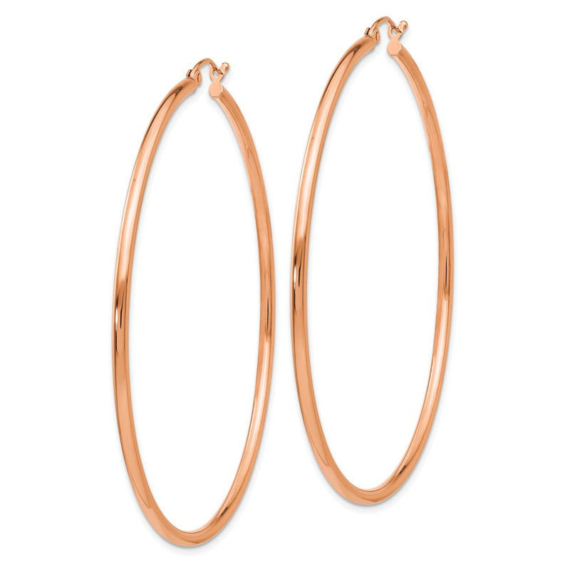 14K Rose Gold 2x60mm Polished Lightweight Tube Hoop Earrings