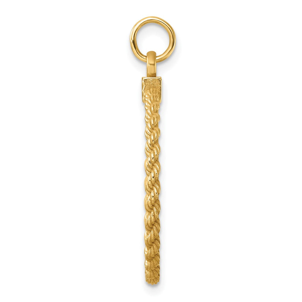 14K Yellow Gold Plain .013 Gauge Round Engravable 24.9mm Disc with Rope Edge Charm