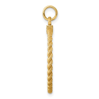 14K Yellow Gold Plain .013 Gauge Round Engravable 24.9mm Disc with Rope Edge Charm