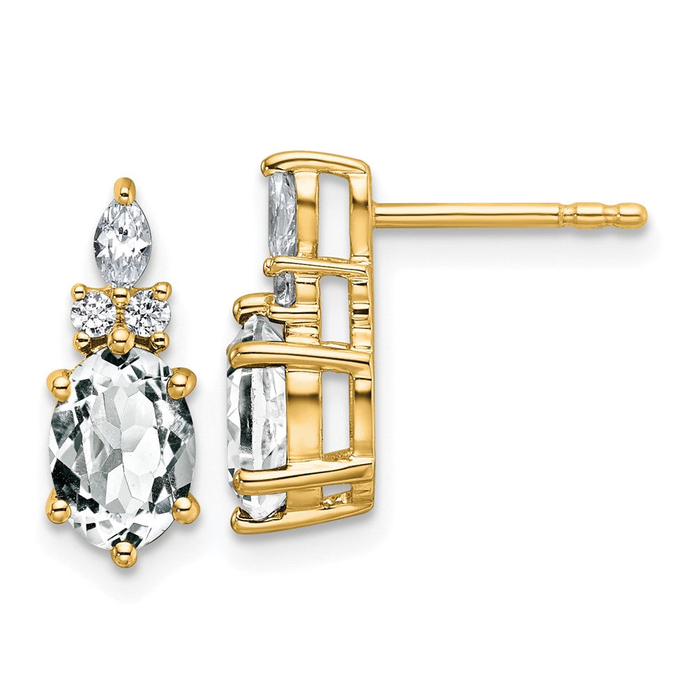 14K Yellow Gold Diamond and 7x5 Oval April/ Topaz Post Earrings