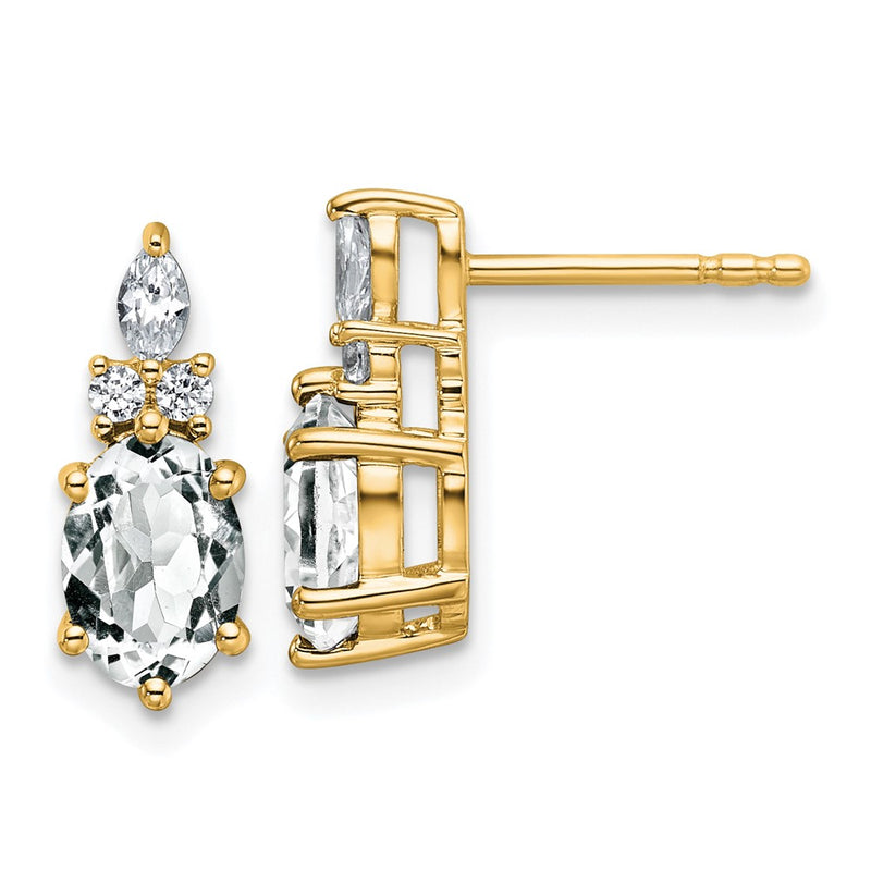 14K Yellow Gold Diamond and 7x5 Oval April/ Topaz Post Earrings