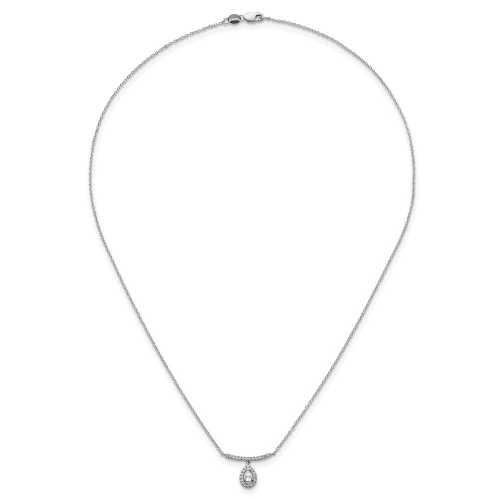 14K White Gold 1/4 carat Diamond Bar with Dangle Pear Halo 18 Inch Necklace