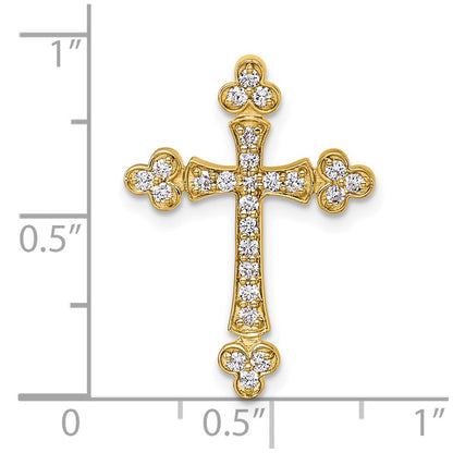 14K Yellow Gold 1/3 carat Diamond Budded Cross Chain Slide