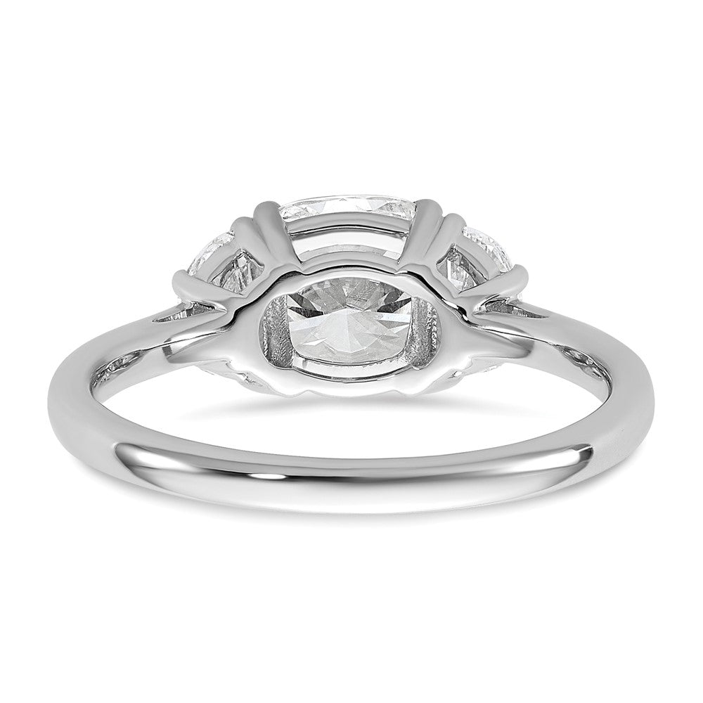 14K White Gold 1/2 carat Lab Grown Diamond VS/SI+ G+ Half Moon and 1 1/2 carat Cushion Center Semi Mount Three Stone Engagement Ring