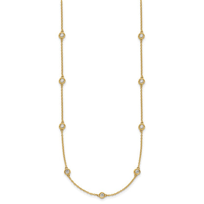 14K Yellow Gold Complete 7/8 carat Bezel-set Diamond and Cable Chain 16-Station 20 Inch Necklace