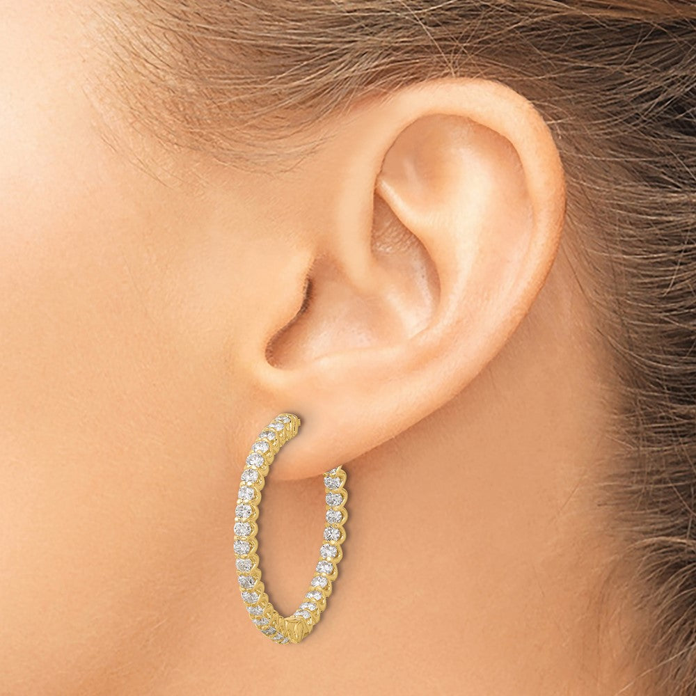 14K Yellow Gold 2.9 carat Diamond In/Out Hoop w/Safety Clasp Earrings