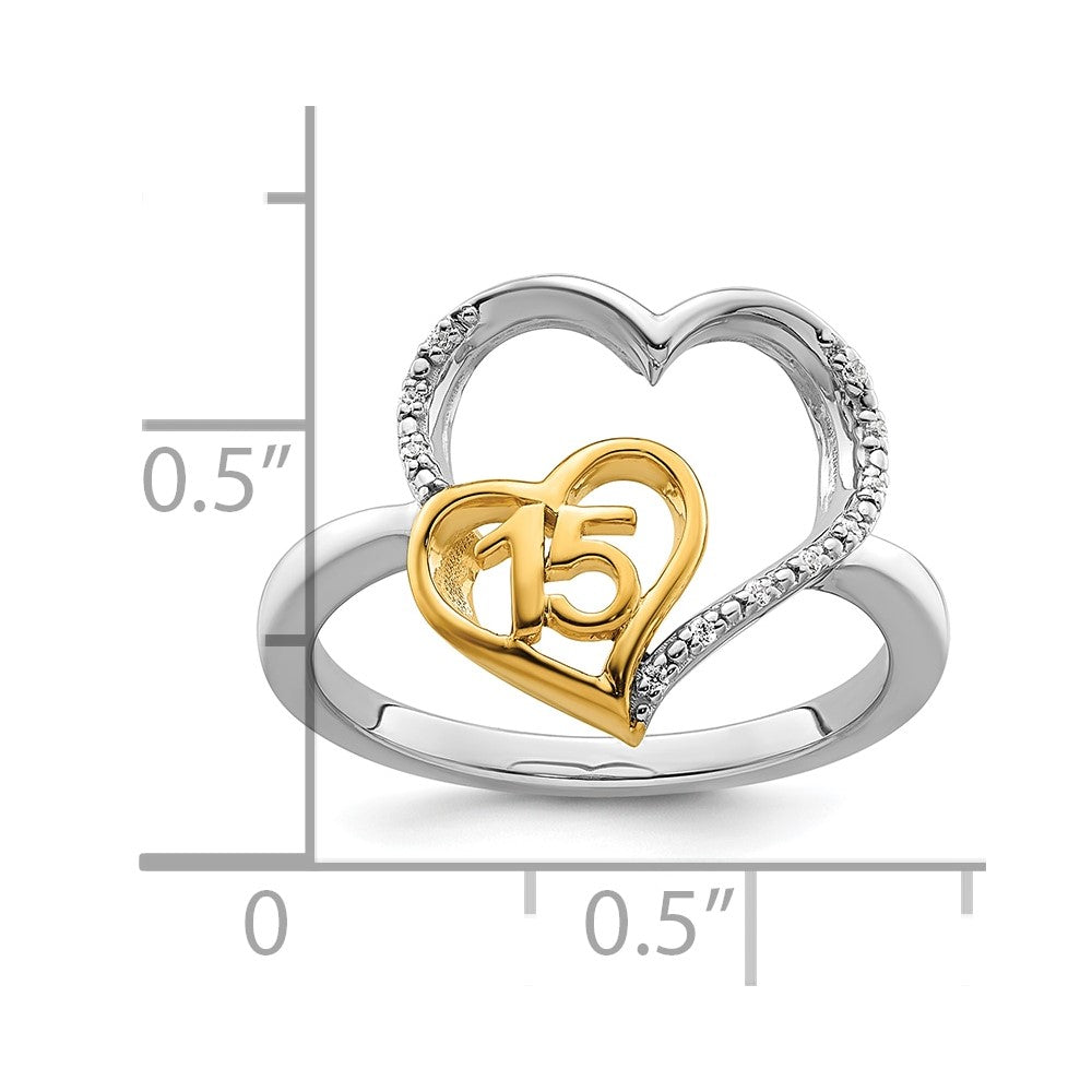 14K Two-Tone Gold Two-tone Polished Diamond Quinceanera Heart Ring