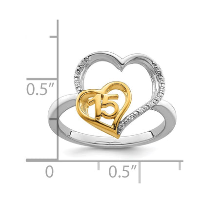 14K Two-Tone Gold Two-tone Polished Diamond Quinceanera Heart Ring