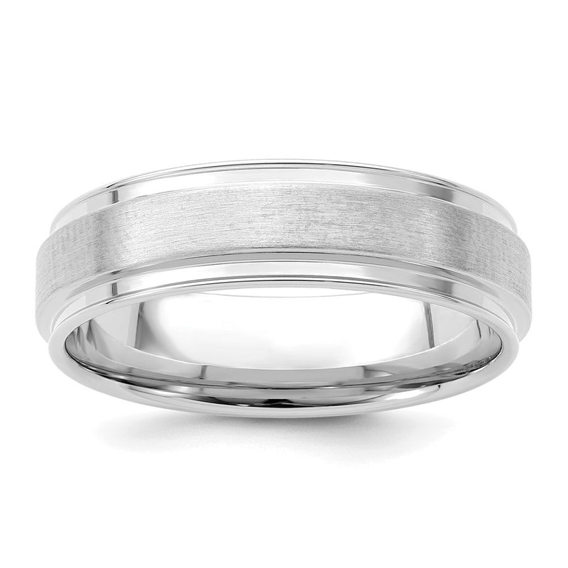 14K White Gold 6mm Standard Weight Comfort Fit Brushed Satin Fancy Wedding Band Ring