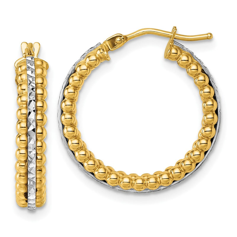 14K Two-Tone Gold Two Tone Polished and Diamond-cut Beaded Hoop Earrings