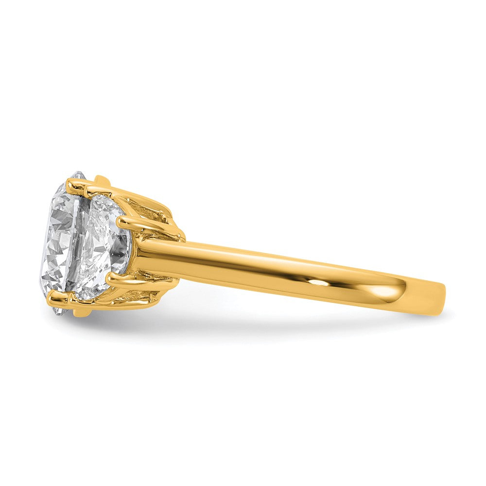 14K Yellow Gold 1 carat Lab Grown Diamond VS+ F+ 3 carat Center Round Semi Mount Three Stone Engagement Ring