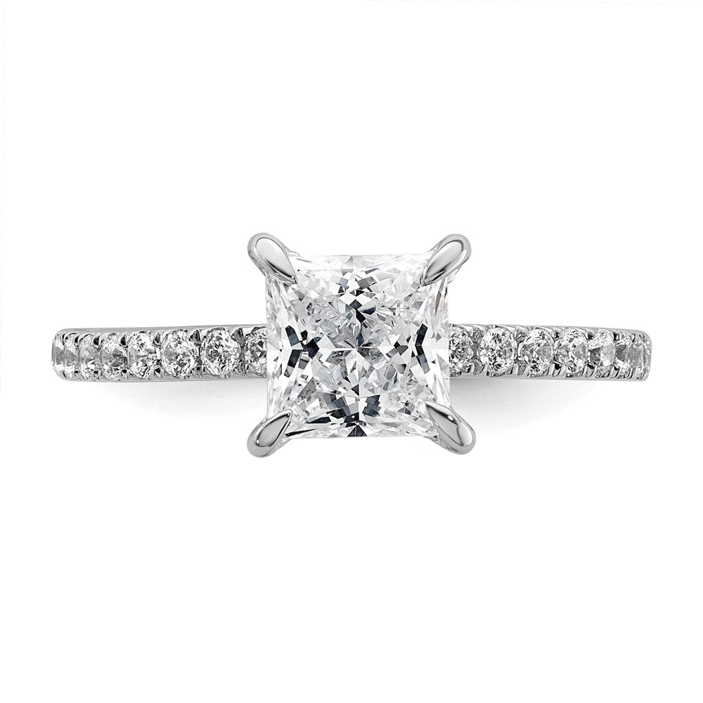 14K White Gold 2 carat Certified Lab Grown Diamond VS/SI+ G+ Princess Complete Solitaire with Flair Engagement Ring