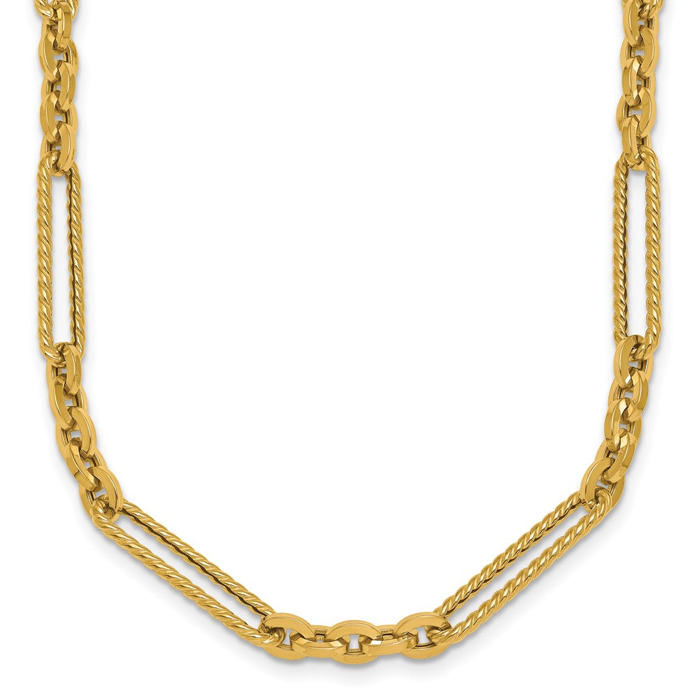 14K Yellow Gold Polished and Textured Fancy Link with Toggle 18 Inch Necklace