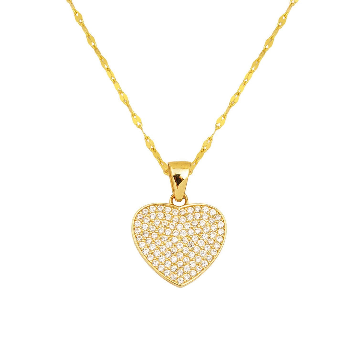 14K Yellow Gold Sparkling Heart Cubic Zirconia Necklace
