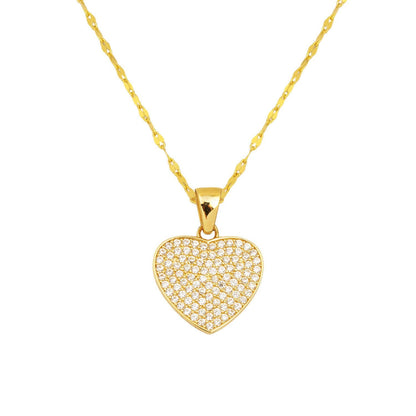 14K Yellow Gold Sparkling Heart Cubic Zirconia Necklace
