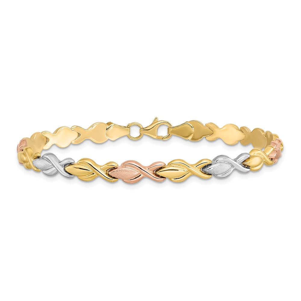 10K Tri-Color Gold Tri-color Polished and Brushed Link Bracelet