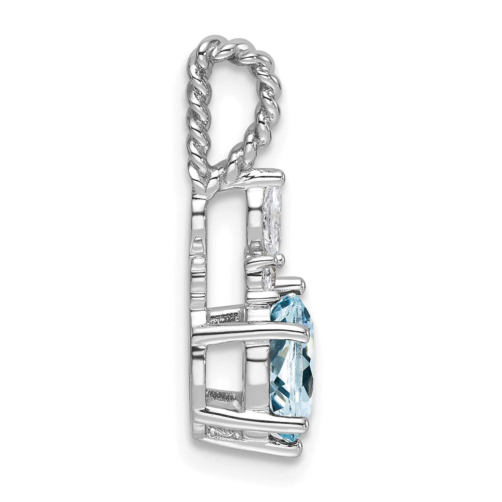 14K White Gold Diamond and 7x5 Oval March/Aquamarine Twisted Chain Slide