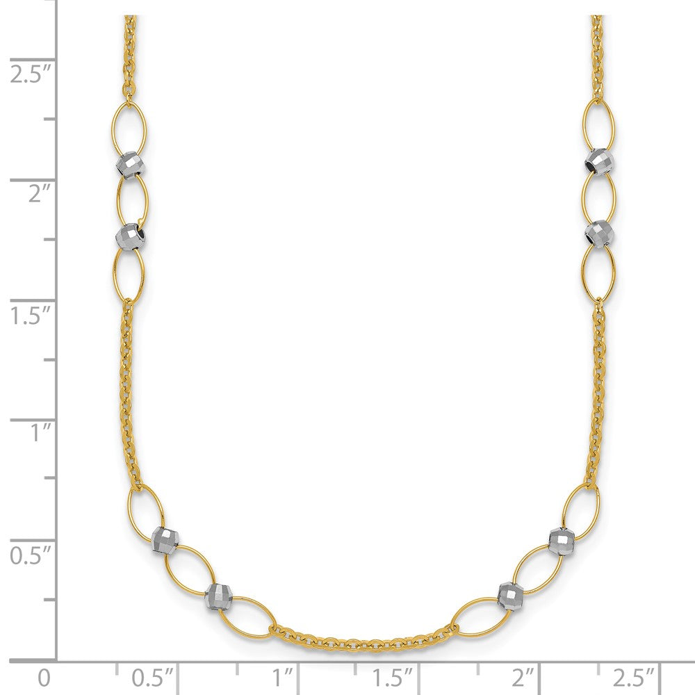 14K Two-Tone Gold Two-tone Polished Oval Links and Faceted Beads 18 Inch Necklace