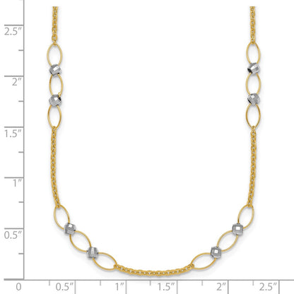 14K Two-Tone Gold Two-tone Polished Oval Links and Faceted Beads 18 Inch Necklace