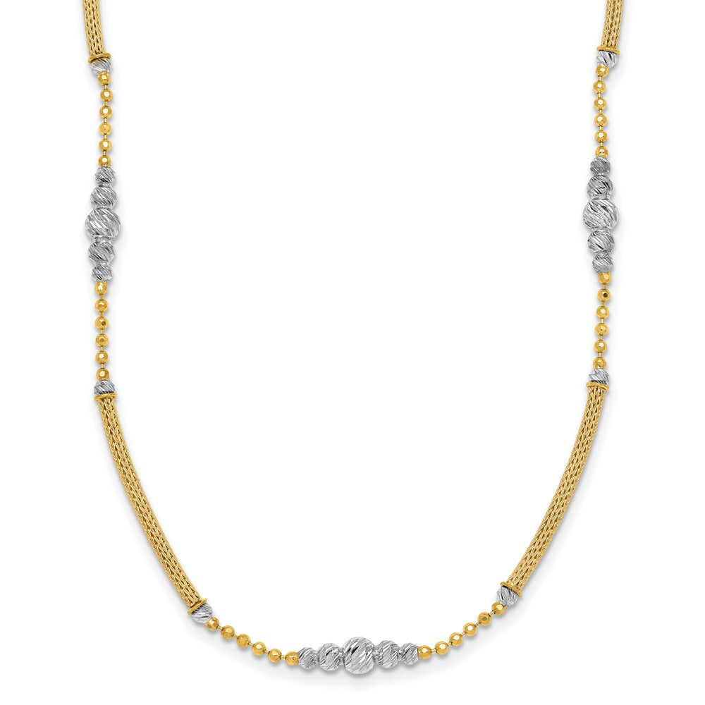 14K Two-Tone Gold Woven Bars and Diamond-cut Beads 16.75 Inch Necklace