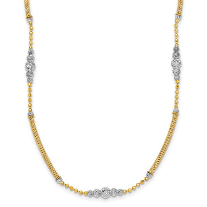 14K Two-Tone Gold Woven Bars and Diamond-cut Beads 16.75 Inch Necklace