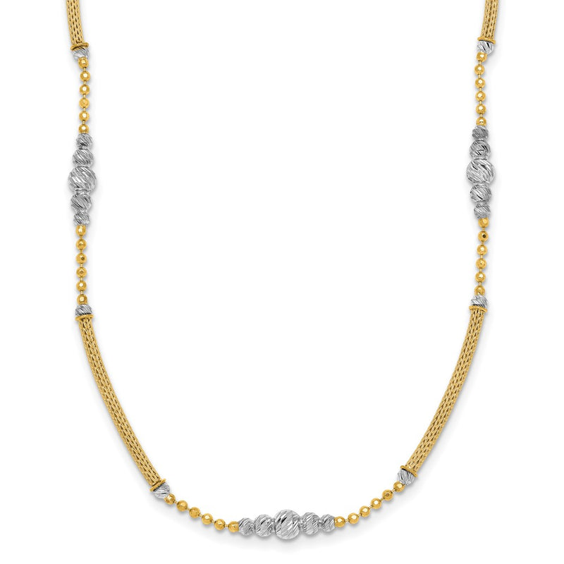 14K Two-Tone Gold Woven Bars and Diamond-cut Beads 16.75 Inch Necklace