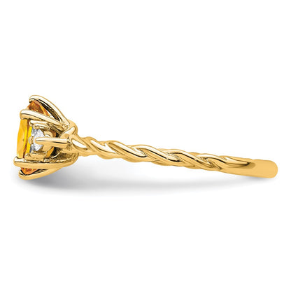 14K Yellow Gold Diamond and 7x5 Oval November/Citrine Size 7 Twisted Ring