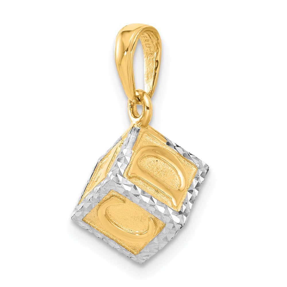 14K Yellow Gold and Rhodium Diamond-cut 3-D Baby Alphabet Block Pendant
