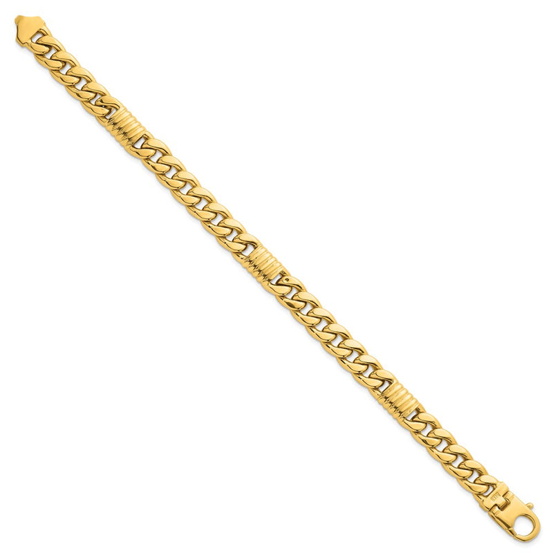 14K Yellow Gold Polished 8.75mm Fancy Curb Chain 8.5 Inch Mens Bracelet