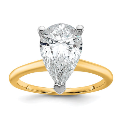 14K Two-Tone Gold Two-tone 3 carat Certified Lab Grown Diamond VS+ F+ Pear Solitaire Complete Engagement Ring