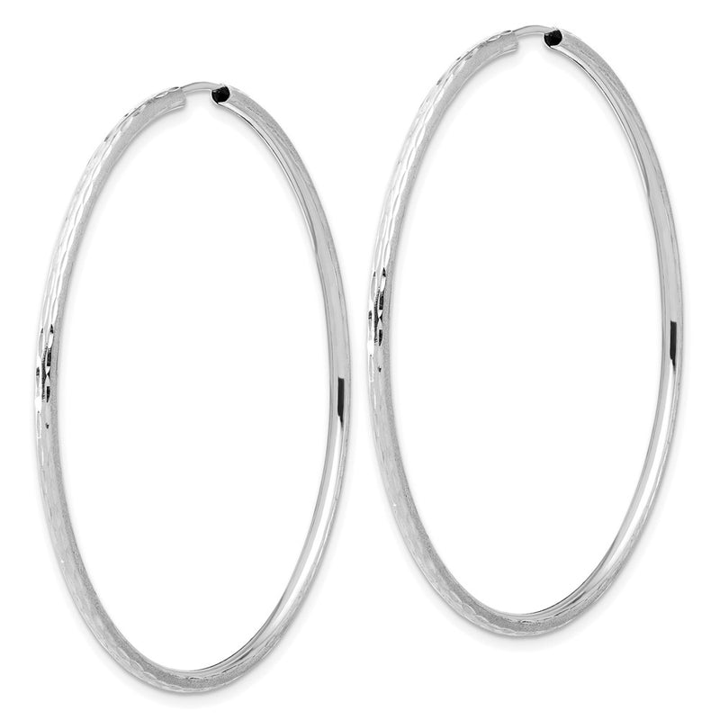14K White Gold 2.00x55mm Polished and Satin Diamond-cut Endless Tube Hoop Earrings