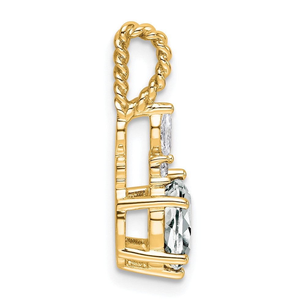 14K Yellow Gold Diamond and 7x5 Oval April/ Topaz Twisted Chain Slide