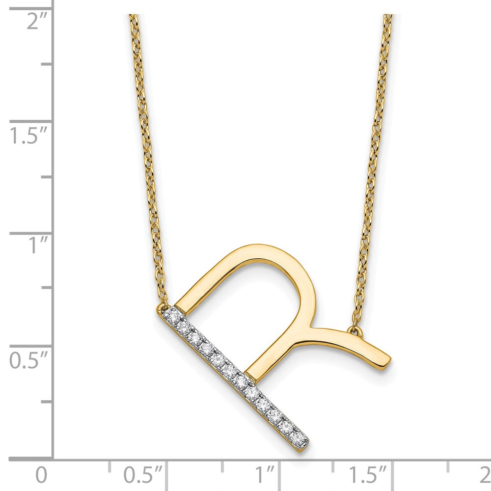 14K Yellow Gold Sideways Diamond Initial R 18 Inch Necklace