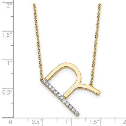 14K Yellow Gold Sideways Diamond Initial R 18 Inch Necklace