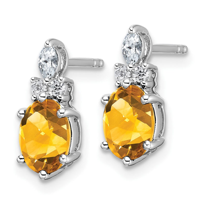 14K White Gold Diamond and 7x5 Oval November/Citrine Post Earrings