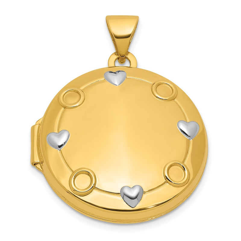 14K Yellow Gold and Rhodium OUR CIRCLE OF LOVE GOES AROUND AND NEVER ENDS Black Oil Reversible 20mm Round Locket