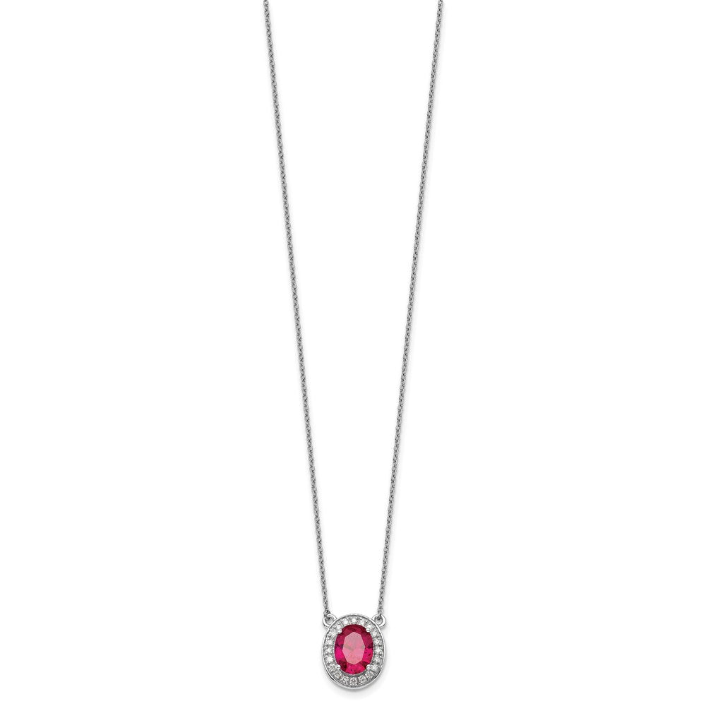 14K White Gold Diamond and 9x7mm Oval Ruby Halo 18 Inch Necklace