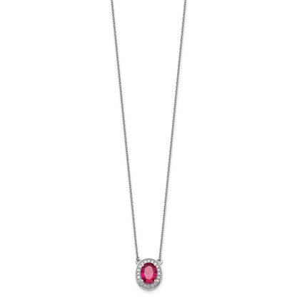 14K White Gold Diamond and 9x7mm Oval Ruby Halo 18 Inch Necklace