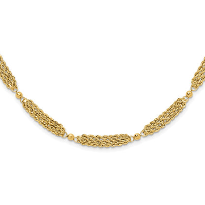 14K Yellow Gold Polished Multi-Strand Diamond-cut Rope and Beaded 18.25 Inch Necklace