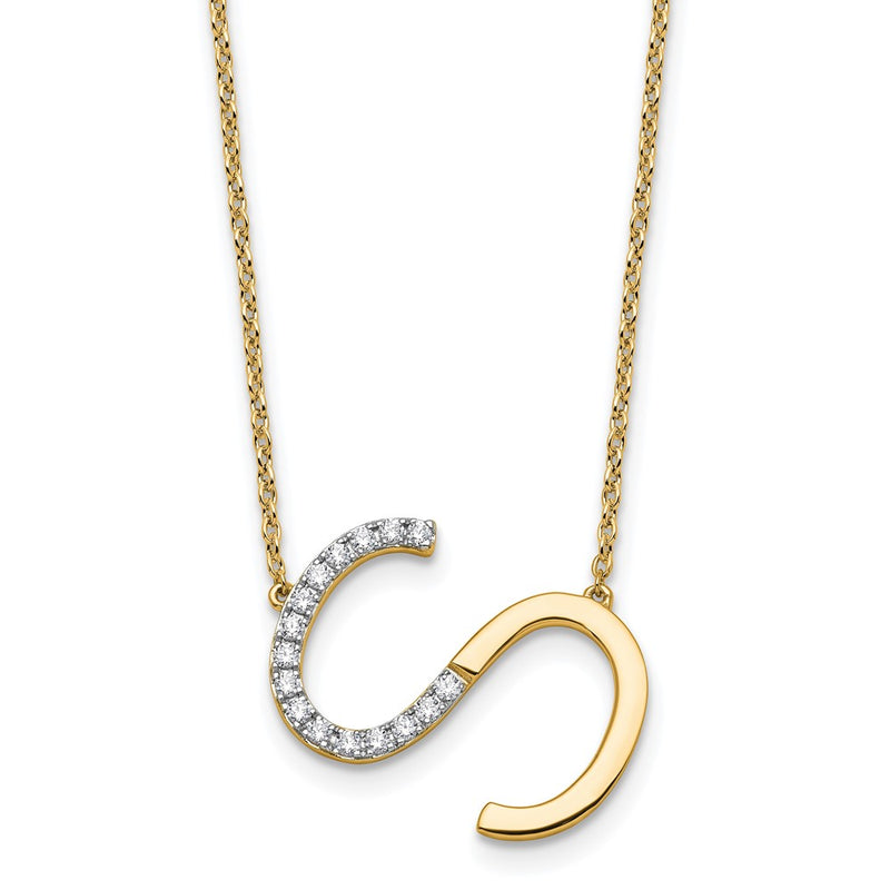 14K Yellow Gold Sideways Diamond Initial S 18 Inch Necklace