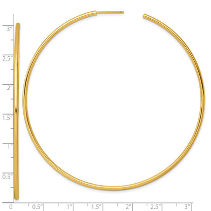 14K Yellow Gold Polished 2.0 x 80mm Tube C-Hoop Post Earrings